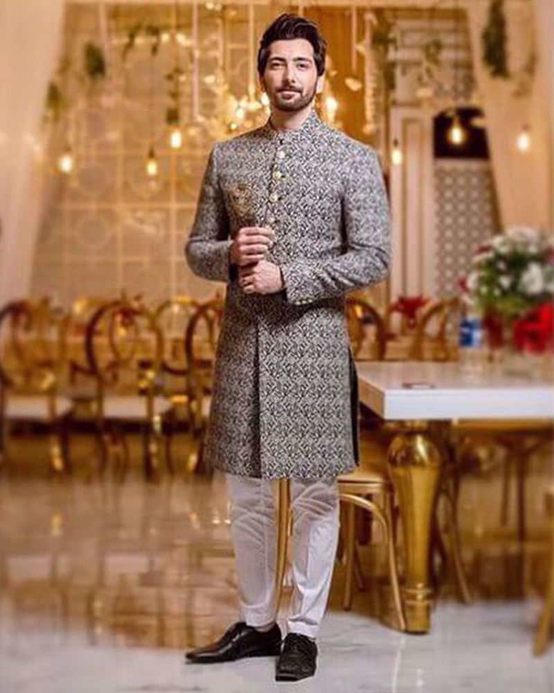 Picture of A timeless combination of black and grey, worn by Ali Khan with perfect panache.